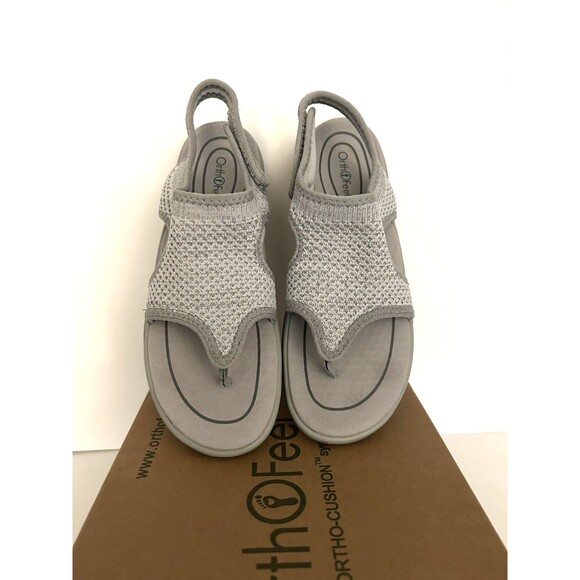 OrthoFeet Gray Sandals Women's Sz 7.5B Lyra Light Grey Ortho-Cushion Open Toe - Picture 1 of 12